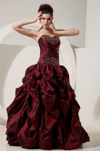 Burgundy Strapless Beaded Taffeta Sweet 15 Dresses in Antrim