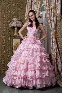 Baby Pink One Shoulder Beaded Sweet 16 Dresses in Farnborough