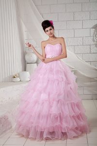 Baby Pink Layered Ruffles Organza Quinceanera Dress in Clifton