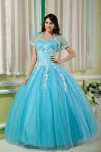 Aqua Blue Tulle Quinceanera Dresses with Appliques in Clifton