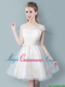 Straps Straps Champagne Cap Sleeves Tulle Zipper Quinceanera Court of Honor Dress for Prom and Party and Wedding Party