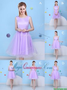 Top Selling Lavender Scoop Lace Up Bowknot Damas Dress Sleeveless