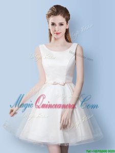 Sumptuous Scoop Sleeveless Lace Up Knee Length Bowknot Court Dresses for Sweet 16