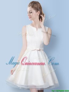 New Arrival White Damas Dress Prom and Party and For with Bowknot Scoop Sleeveless Lace Up