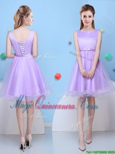Excellent Tulle Scoop Sleeveless Lace Up Bowknot Damas Dress in Lavender