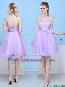 Clearance Lavender Tulle Lace Up Damas Dress Sleeveless Knee Length Bowknot