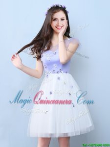 Smart White Cap Sleeves Appliques Knee Length Vestidos de Damas