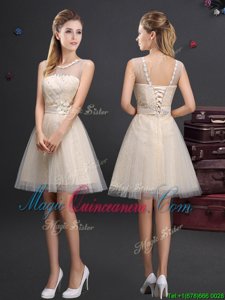 Scoop Sleeveless Tulle Damas Dress Beading and Lace and Appliques and Belt Lace Up