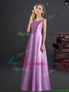 Lilac Square Neckline Bowknot Quinceanera Court of Honor Dress Sleeveless Zipper