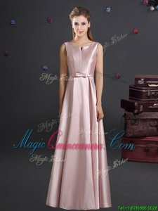 Fantastic Pink Zipper Straps Bowknot Vestidos de Damas Elastic Woven Satin Sleeveless