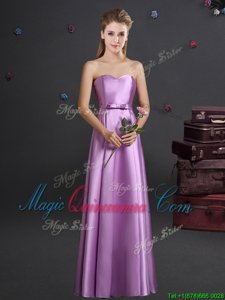 Sleeveless Floor Length Bowknot Zipper Damas Dress with Lilac