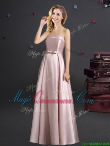 Bowknot Quinceanera Dama Dress Pink Zipper Sleeveless Floor Length