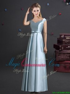 Popular Light Blue Off The Shoulder Zipper Bowknot Court Dresses for Sweet 16 Cap Sleeves