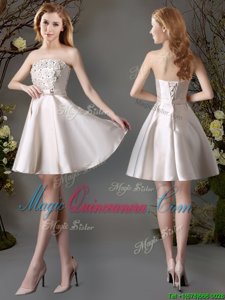 Champagne Sleeveless Satin Lace Up Quinceanera Court of Honor Dress for Prom and Party and Wedding Party