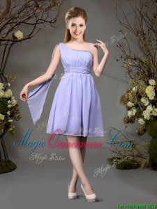 Inexpensive One Shoulder Sleeveless Chiffon Mini Length Zipper Court Dresses for Sweet 16 in Lavender for with Beading and Ruching