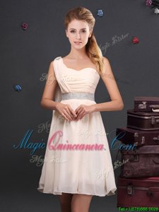 Sequins Mini Length Champagne Quinceanera Court of Honor Dress One Shoulder Sleeveless Zipper