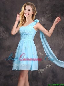 One Shoulder Sleeveless Ruching and Hand Made Flower Zipper Damas Dress