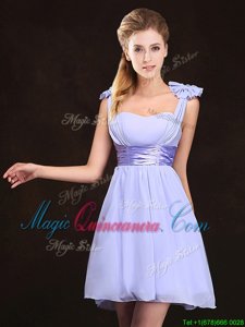 Mini Length Lavender Quinceanera Dama Dress Straps Sleeveless Zipper