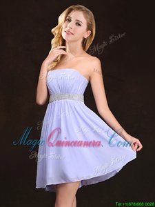 Adorable Strapless Sleeveless Court Dresses for Sweet 16 Sequins and Ruching Lavender Chiffon