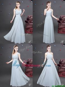 Sleeveless Floor Length Ruching Zipper Dama Dress with Grey