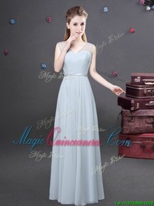 Customized Grey Sleeveless Ruching Floor Length Damas Dress