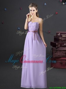 Lavender Sweetheart Lace Up Lace and Appliques and Belt Dama Dress Sleeveless