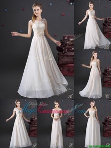 Fashionable Sleeveless Zipper Floor Length Lace and Appliques and Bowknot Quinceanera Dama Dress