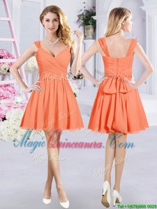 Chiffon Sleeveless Mini Length Dama Dress and Ruching and Belt