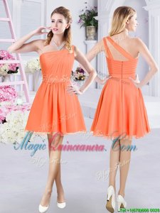 One Shoulder Sleeveless Mini Length Ruching Zipper Vestidos de Damas with Orange