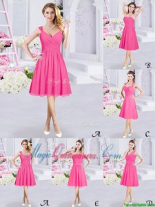 Chic Hot Pink Zipper Straps Lace and Ruching and Belt Damas Dress Chiffon Sleeveless