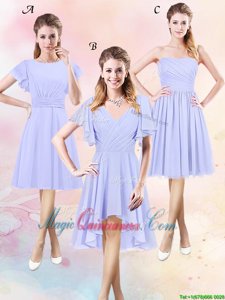 Scoop Lavender Chiffon Side Zipper Damas Dress Short Sleeves High Low Ruching