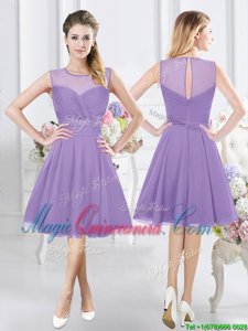 Lavender Scoop Zipper Ruching Quinceanera Court of Honor Dress Sleeveless