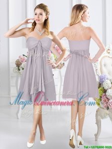 Ruching Vestidos de Damas Grey Side Zipper Sleeveless Knee Length