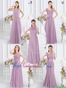 Cap Sleeves Floor Length Beading and Ruching Zipper Dama Dress for Quinceanera with Lavender