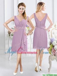 V-neck Sleeveless Zipper Vestidos de Damas Lavender Chiffon