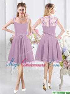 Shining Chiffon Straps Cap Sleeves Zipper Lace Quinceanera Dama Dress in Lavender