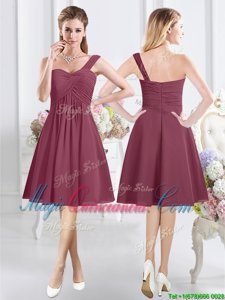 Stunning One Shoulder Sleeveless Zipper Damas Dress Burgundy Chiffon