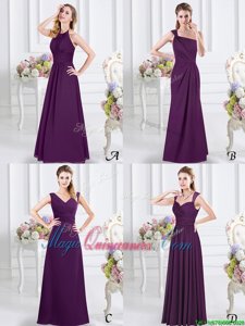 Luxury Halter Top Purple Sleeveless Chiffon Lace Up Dama Dress for Prom and Party and Wedding Party
