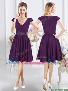Chiffon Cap Sleeves Knee Length Quinceanera Court of Honor Dress and Ruching