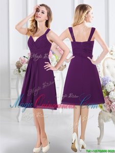 Sweet Purple Chiffon Zipper Vestidos de Damas Sleeveless Knee Length Ruching