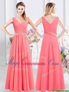 New Arrival Sleeveless Zipper Floor Length Ruching Dama Dress for Quinceanera