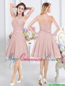 Sleeveless Zipper Knee Length Ruching Dama Dress