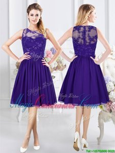 Popular Chiffon Scoop Sleeveless Zipper Lace Quinceanera Court Dresses in Purple