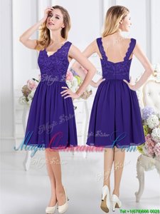 Best Purple Sleeveless Chiffon Zipper Quinceanera Dama Dress for Prom and Party