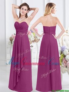 Fuchsia Empire Ruching Dama Dress Zipper Chiffon Sleeveless Floor Length