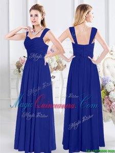 Royal Blue Dama Dress Prom and Party and Wedding Party and For with Ruching Straps Sleeveless Zipper