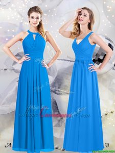 Custom Fit Baby Blue Halter Top Neckline Ruching Damas Dress Sleeveless Zipper