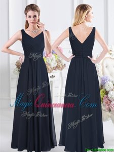 V-neck Sleeveless Chiffon Dama Dress for Quinceanera Ruching Zipper