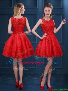 Flare Ruffled Mini Length Red Quinceanera Dama Dress Scoop Sleeveless Zipper