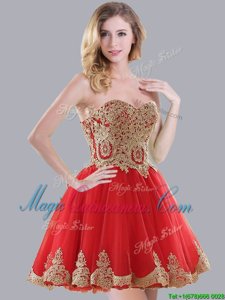 Fine Red Quinceanera Court of Honor Dress Prom and Party and Wedding Party and For with Appliques Sweetheart Sleeveless Lace Up